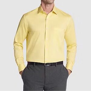 Van Heusen Regular Fut Lux Sateen Men's Light Yellow Dress Shirt, 15 1/2 32/33